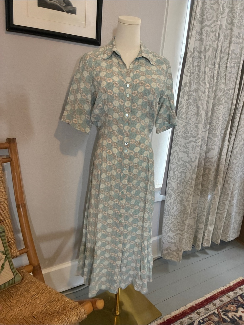 Marks & Spencer Light Mint Green Floral Button-Front Midi Dress